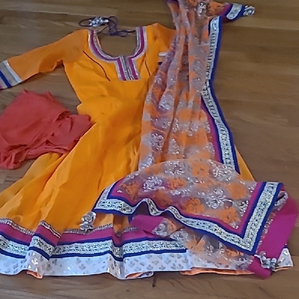 Vibrant Orange & Pink Embellished Anarkali Set